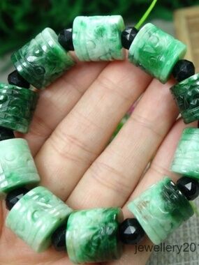 Certified Green 100% natural A jadeite jade LuLuTong Bracelet 路路通雕花手链